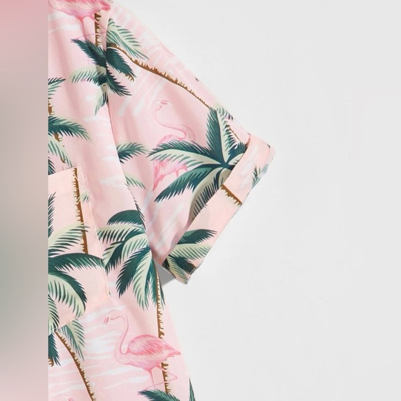 Men’s Flamingo & Tree Print Hawaiian Shirt - Picture 3 of 12